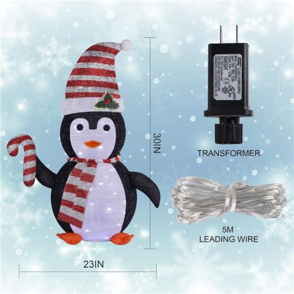 Lighted Christmas Penguin Decor 2.5FT / 30Inch Outdoor Collapsible Black Penguin - Picture 2 of 7